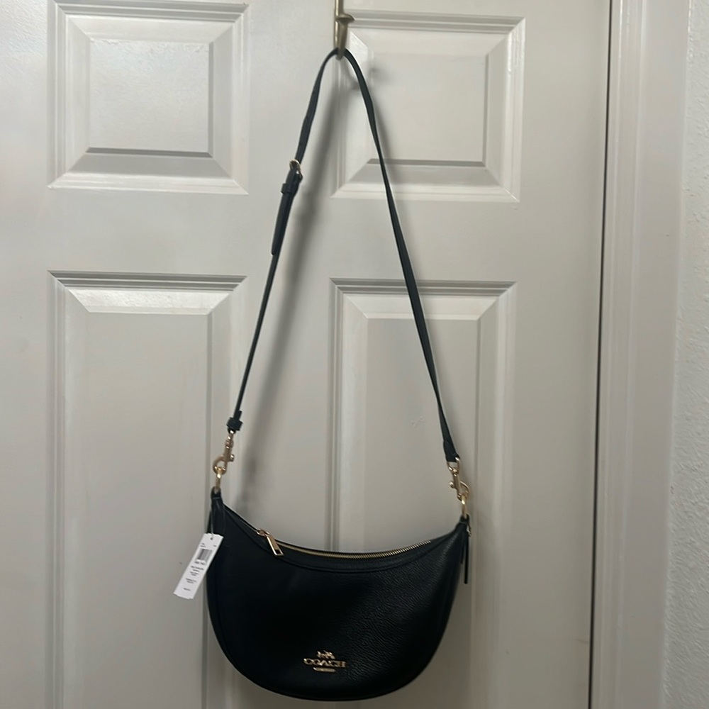 Coach co996 pebble leather black handbag with gold hardware, new with tags